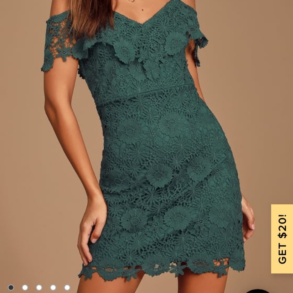 NWT Lulu’s Forest Green Off-the-Shoulder Dress